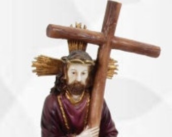 Hand-decorated handcrafted resin marble statue of Jesus Nazarene 37 x 16 cm (14,56 x 6,29 inches)