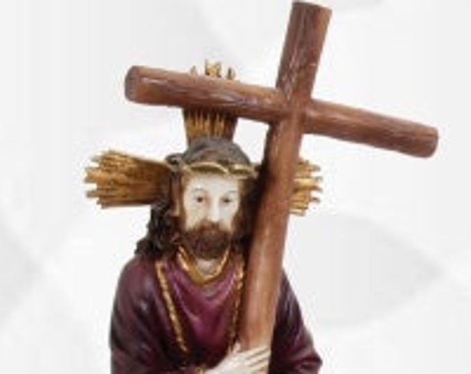 Hand-decorated handcrafted resin marble statue of Jesus Nazarene 37 x 16 cm (14,56 x 6,29 inches)