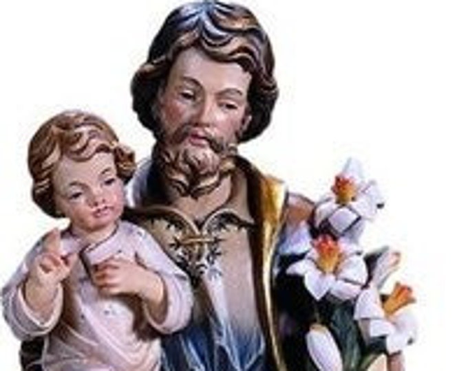 Statue of St. Joseph with baby Jesus carved in wood from Valgardena and decorated by hand of Italian artisan production