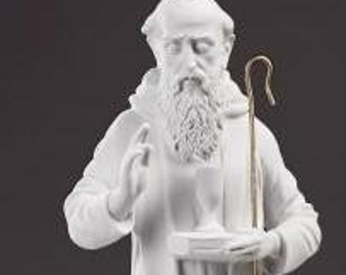 Statue of Saint Benedict of Norcia, cm 43 (16.92 inches) in alabaster powder, marble base, hand decorated, made in Italy
