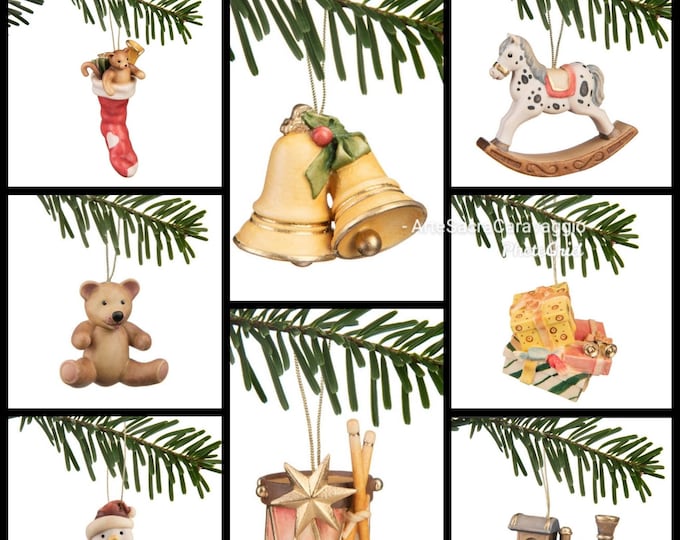 Christmas decorations to hang, carved in Val Gardena wood and decorated by hand of Italian artisan production