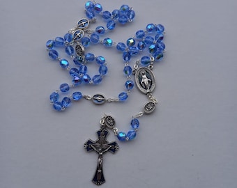 Rosary of the Miraculous Madonna, 7 mm diameter crystal beads, enamelled Pater and cross, handcrafted in Italy