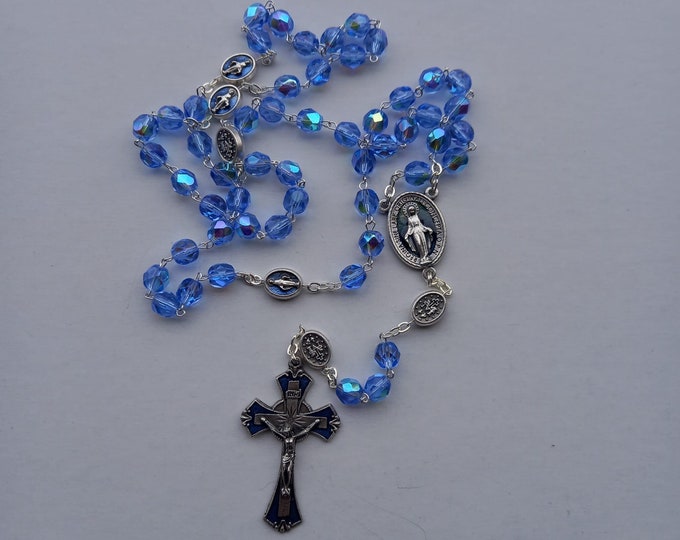 Rosary of the Miraculous Madonna, crystal beads diameter 7 mm, Enameled Pater and Cross, of Italian craftsmanship