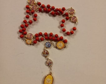 Rosary of the Seven Gifts of the Holy Spirit, wooden beads diameter 6 mm, handcrafted in Italy