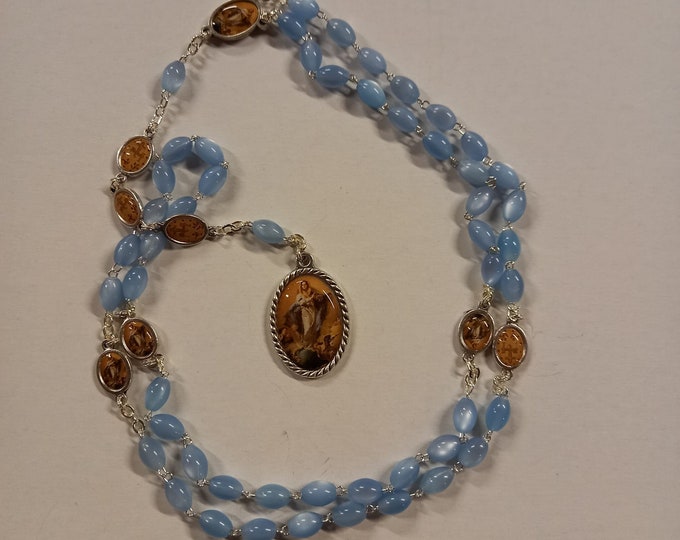 Rosary of the Immaculate Conception, imitation mother-of-pearl beads measuring 9 x 6 mm, of Italian artisan production