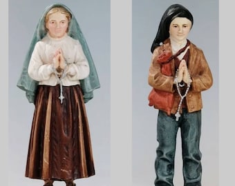 Pair of statues of Santa Jacinta and San Francesco Marto, shepherds of Fatima, cm 15 (5.90 inches) in hand-decorated resin