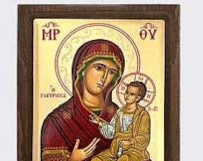 Greek icon of the Madonna and Child Jesus, in silk-screened wood, various sizes available, handcrafted