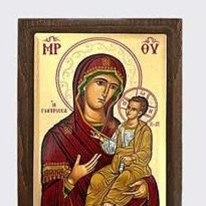 Greek icon of the Madonna and Child Jesus, in silk-screened wood, various sizes available, handcrafted