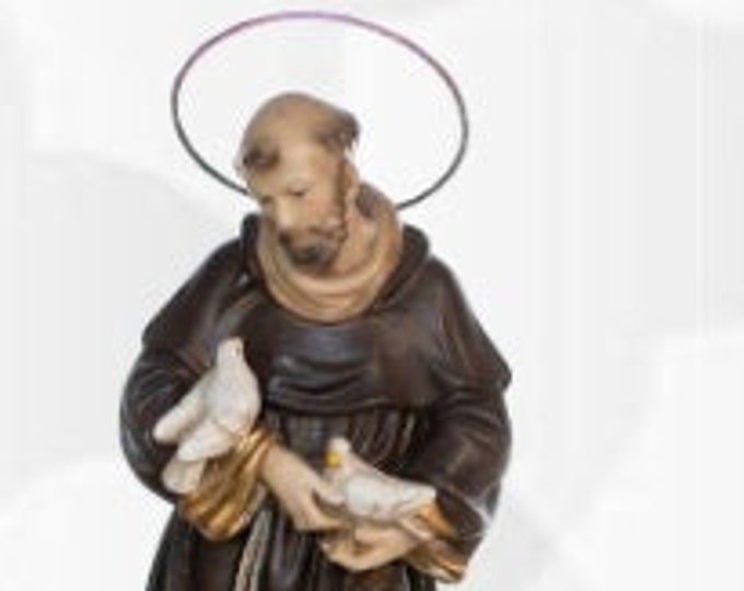 Statue of St. Francis of Assisi cm 42 x 15,5 (16,53 x 6,10 inches) in hand-decorated resin marble of handcrafted production