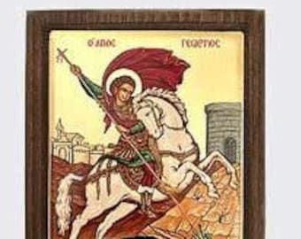 Greek icon of St. George, in silk-screened wood, various sizes available, handcrafted