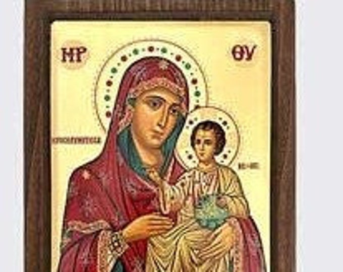 Greek icon of the Madonna with baby Jesus, in silkscreened wood, various sizes available, handcrafted