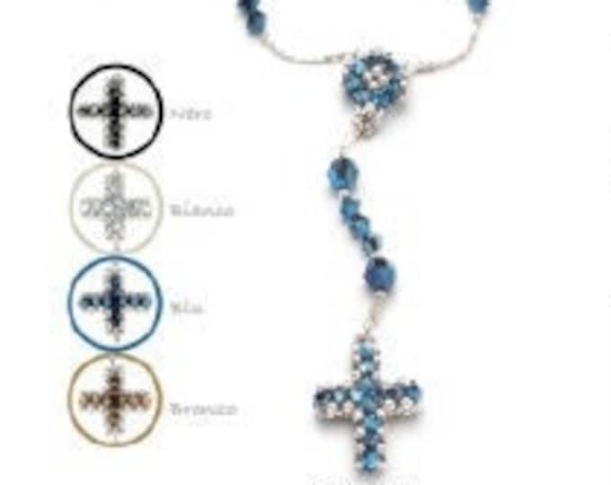 Rosary in Swarovski crystal and rhodium-plated 925 silver, with hook, grain 4 mm of Italian artisan production various colors available