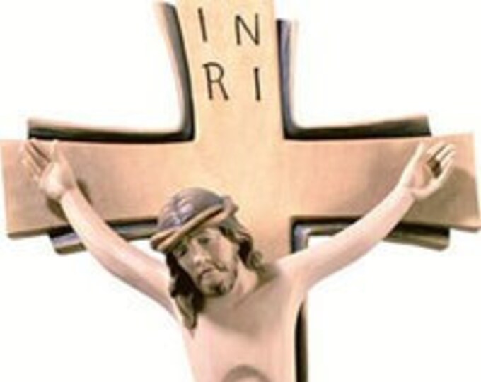 Sinai cross crucifix, carved in Valgardena wood and decorated by hand, various sizes, of Italian artisan production