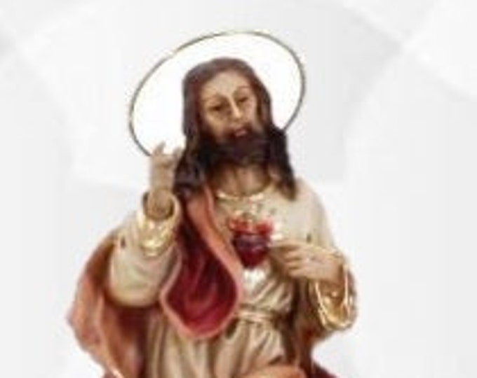 Statue of Jesus Sacred Heart, cm 23 (9,05 inches) made of resin, decorated by hand, handcrafted