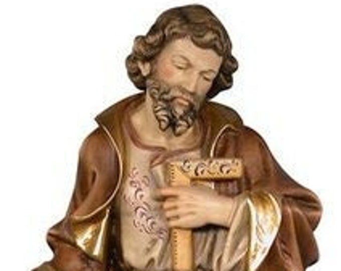 Statue of St. Joseph the worker carved in Val Gardena wood and hand decorated of Italian artisan production