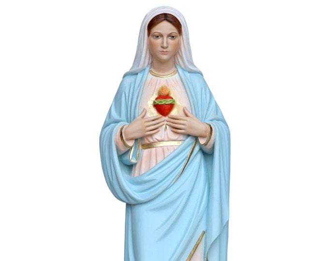 Statue of the Madonna Sacred Heart of Mary cm 50 (19.68 inches) in hand-decorated resin, Italian artisan production