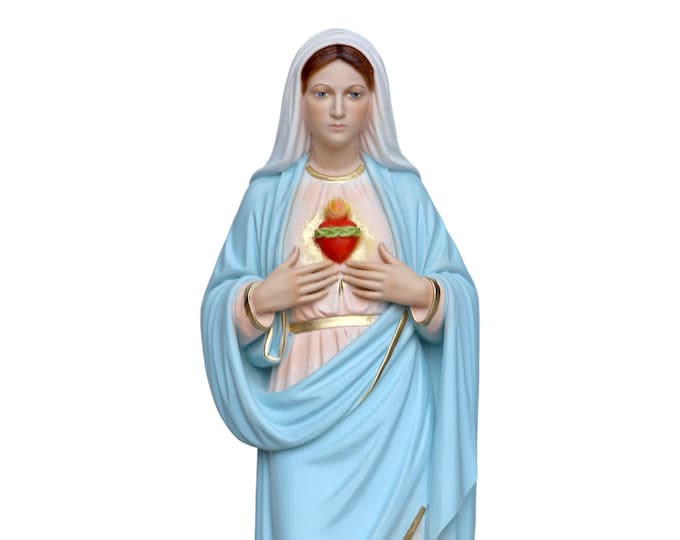 Statue of the Madonna Sacred Heart of Mary cm 30 (11.81 inches) in hand-decorated resin, Italian artisan production
