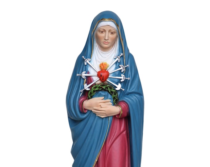 Statue of Our Lady of Sorrows cm 40 (15.75 inches) in hand-decorated resin, Italian artisan production