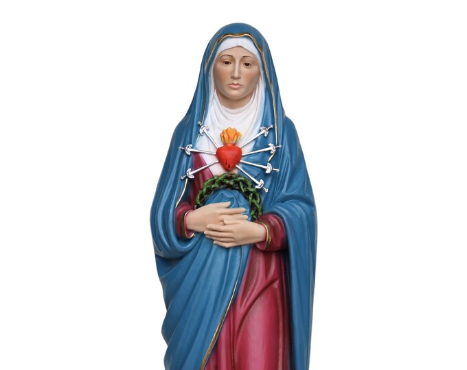 Our Lady of Sorrows statue cm 60 (23,62 inches) in hand decorated resin with painted eyes or in glass of Italian artisan production