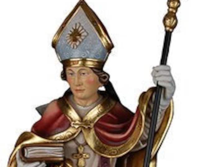Statue of St. Adelf of Metz carved in wood from Valgardena and decorated by hand of Italian artisan production
