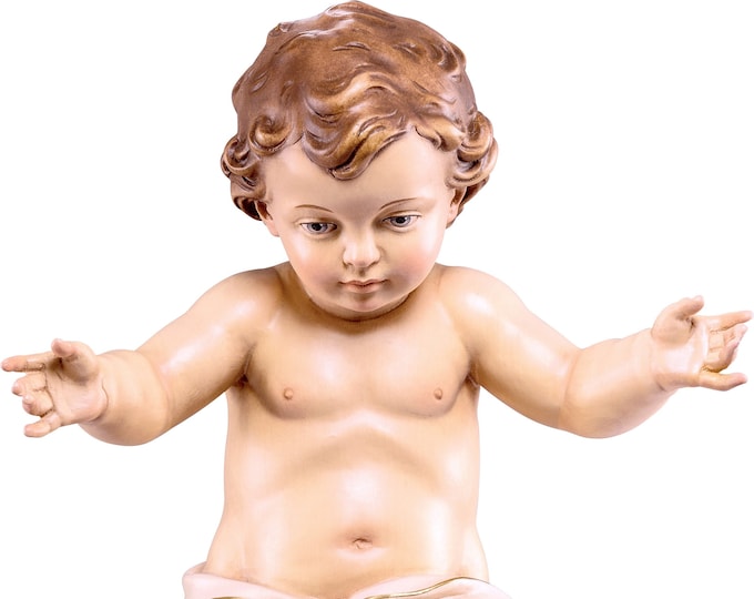 Baby Jesus sculpture statue, carved in Valgardena wood and hand decorated, Italian artisan production