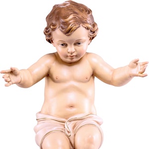 Baby Jesus sculpture statue, carved in Valgardena wood and hand decorated, Italian artisan production