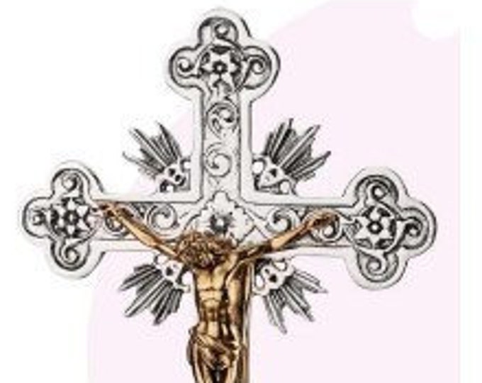 Crucifix made of brass, freestanding, 36 cm (14.17 inches), of Italian artisan production