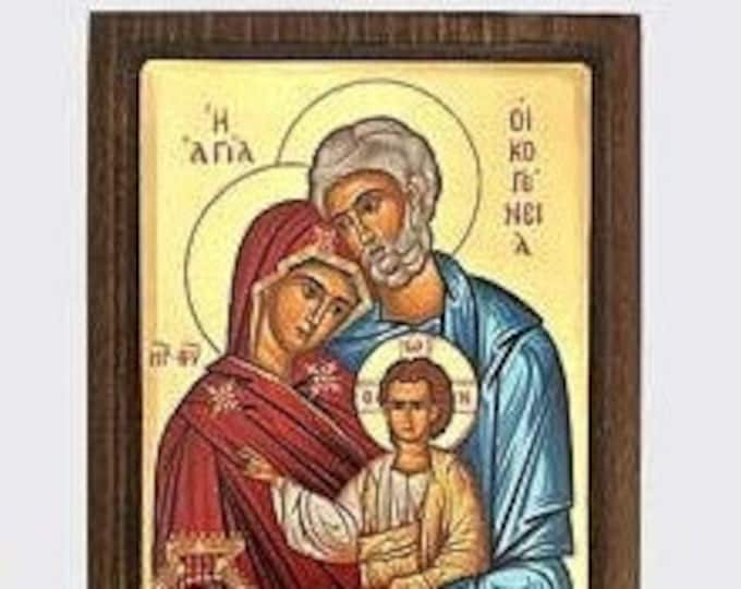 Greek icon of the Holy Family, in silk-screened wood, various sizes available, handcrafted
