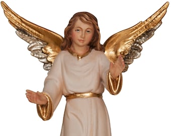 Guardian angel to hang carved in Valgardena wood and hand decorated, Italian artisan production