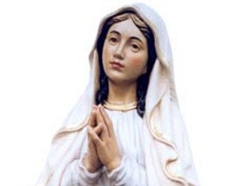 Statue of Our Lady of Lourdes carved from Valgardena wood and hand-decorated, handcrafted in Italy.