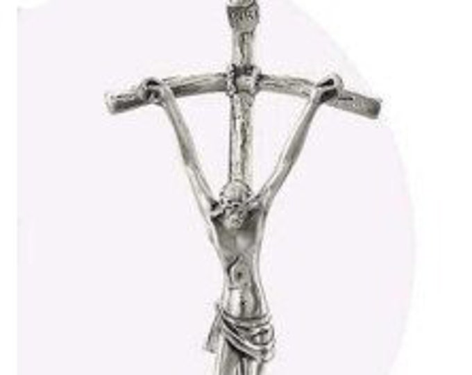 Pastoral Crucifix in brushed metal, freestanding, 30 cm (11.81 inches), of Italian artisan production