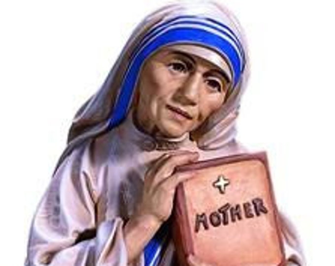 Statue of Saint Mother Teresa of Calcutta carved in wood from Val Gardena and hand decorated of Italian artisan production