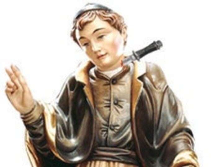 Statue of Sant' Aquilino with dagger carved in wood from Valgardena and hand-decorated of Italian craftsmanship