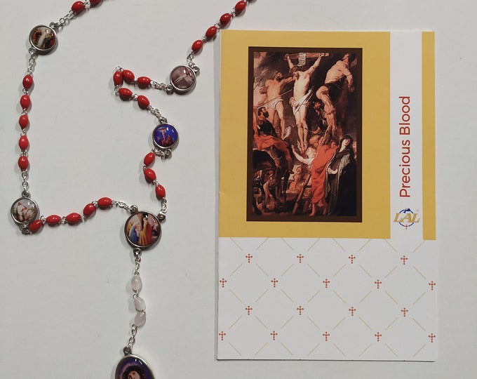 Rosary of the Precious Blood of Jesus 35 cm (13.77 inches) with recitation booklet, handcrafted in Italy