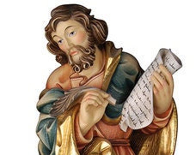 Statue of St. Mark the Evangelist carved in Val Gardena wood and hand decorated of Italian artisanal production