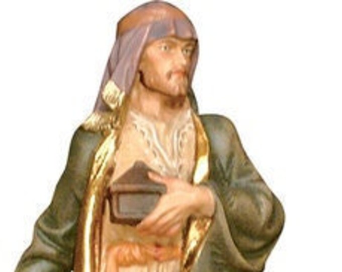 Statue sculpture of San Cosma carved in wood from Valgardena and decorated by hand of Italian artisan production
