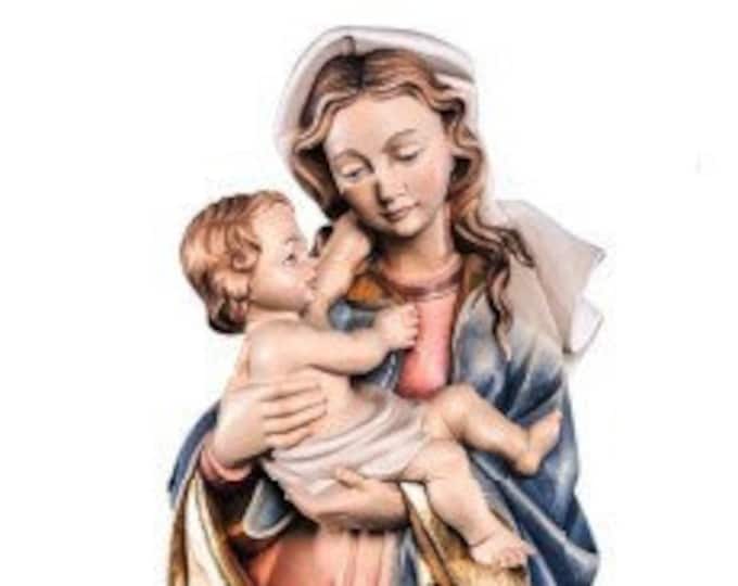 Statue of the Madonna with baby Jesus, carved in Valgardena wood, hand decorated, Italian artisan production