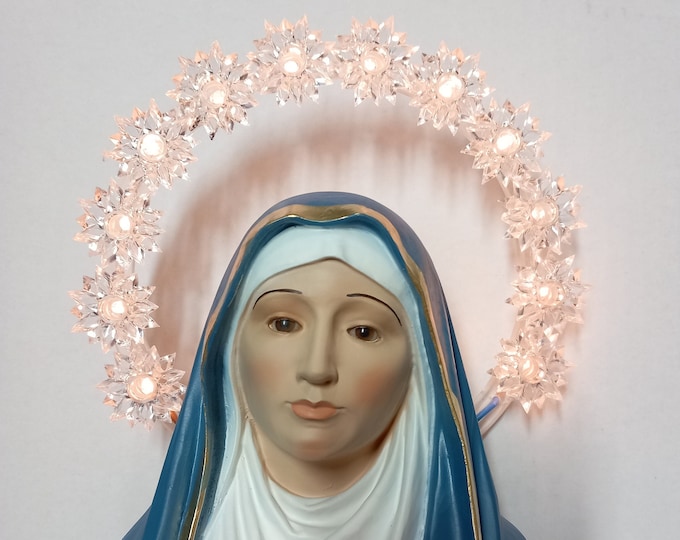 Our Lady of Sorrows statue cm 60 (23,62 inches) in hand-decorated resin with luminous halo painted or glass eyes made in Italy