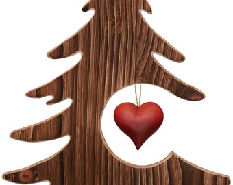 Fir Christmas tree with heart, carved in Valgardena wood and decorated by hand, of Italian artisan production