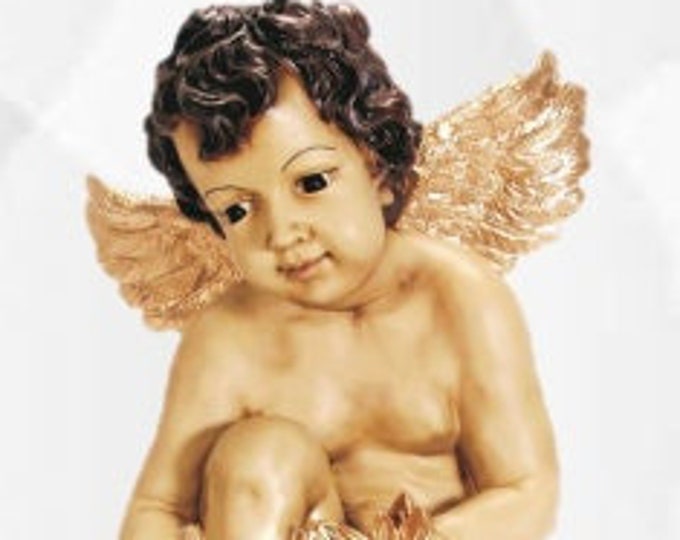 Sitting angel statue cm 69 (27,16 inches) in hand decorated resin of artisanal production for outdoors and indoors