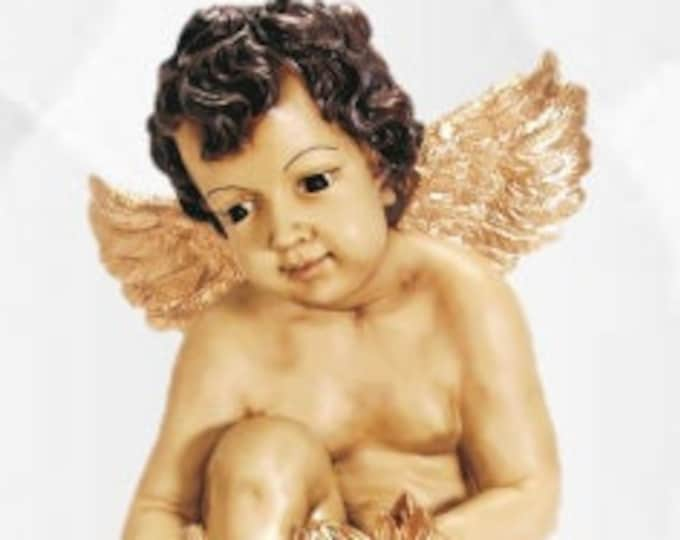 Sitting angel statue cm 69 (27,16 inches) in hand decorated resin of artisanal production for outdoors and indoors