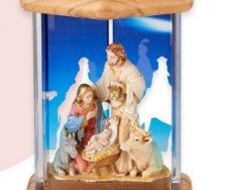 Complete nativity nativity scene in lantern, 14.5 cm (5.70 inches) in hand-decorated resin, Italian artisan production