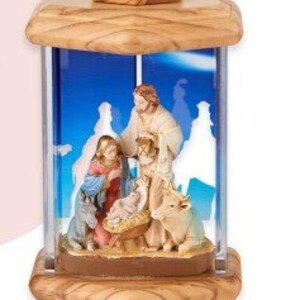 Complete nativity nativity scene in lantern, 14.5 cm (5.70 inches) in hand-decorated resin, Italian artisan production