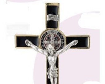 Crucifix of Saint Benedict of Norcia, in colored metal, 20 cm (7.87 inches), various colors available, of Italian artisan production