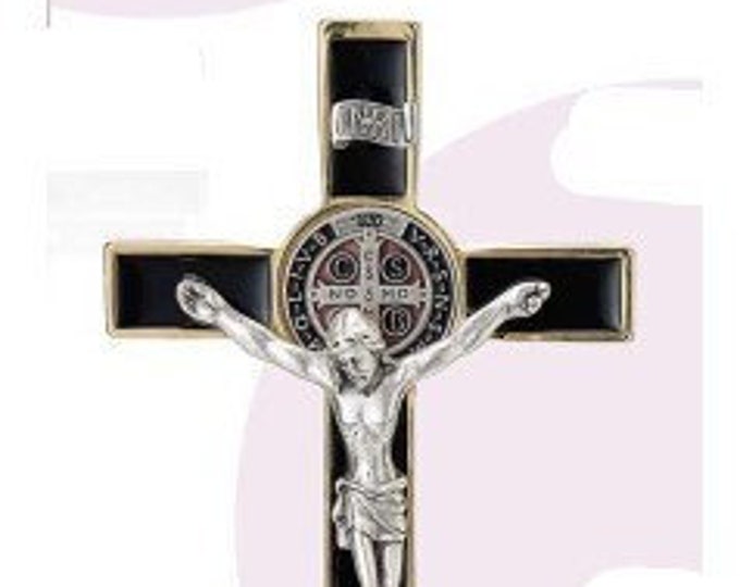 Crucifix of Saint Benedict of Norcia, in colored metal, 20 cm (7.87 inches), various colors available, of Italian artisan production