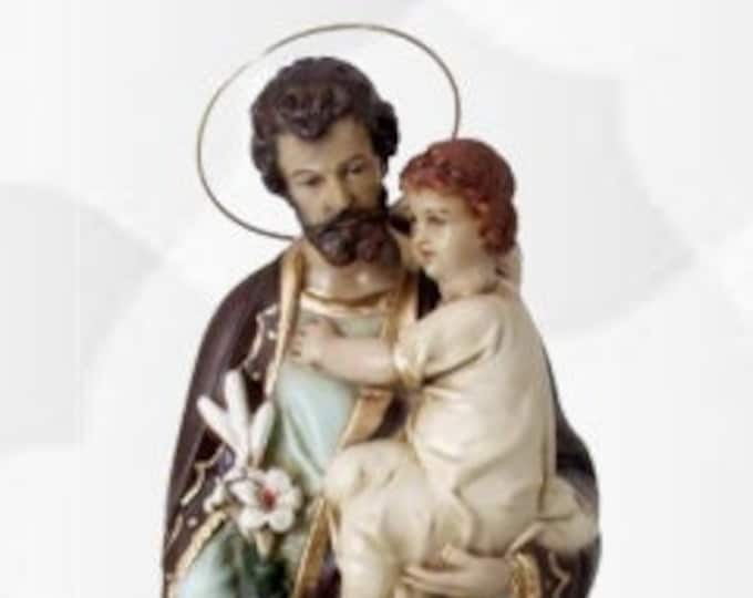 Statue of Saint Joseph cm 43 x 13 (16,92 x 5,11 inches) in hand decorated resin of artisanal production for indoors and outdoors