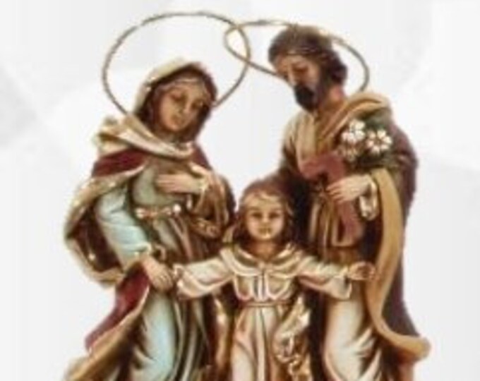 Statue of the Holy Family cm 17 (6,69 inches) in marble powder decorated by hand of artisan production