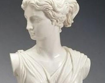 Classic sculpture "Bust of Artemis" made of alabaster powder, marble base, various sizes available Made in Italy