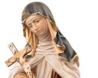 Statue de Sainte Thérèse de Lisieux sculptée dans le bois de Valgardena et décorée à la main de la production artisanale italienne