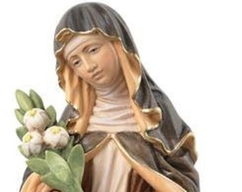 Statue of Saint Catherine of Siena carved in Valgardena wood and hand decorated, Italian artisan production